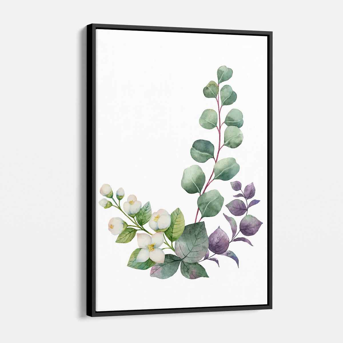 Green Watercolor White Jasmine Eucalyptus Wreath Wall Art