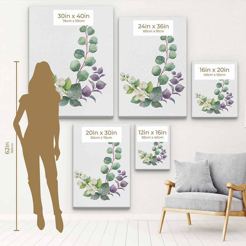 Green Watercolor White Jasmine Eucalyptus Wreath Wall Art Canvas 8890
