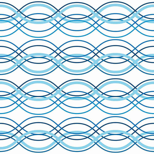 Looking to make waves with your decor choices? Bring home this lovely blue peel and stick wallpaper that pairs geometric sophistication with a breezy nautical vibe. Wave forms in multiple shades of blue run horizontally across its white background and give it a welcoming, relaxed feel that works well in every setting imaginable.&nbsp;Use this PVC-free wallpaper as a different wall treatment for your bathroom, laundry room or even your kitchen backsplash.