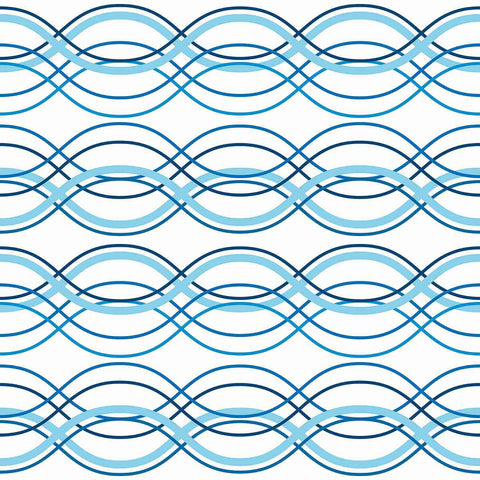 Looking to make waves with your decor choices? Bring home this lovely blue peel and stick wallpaper that pairs geometric sophistication with a breezy nautical vibe. Wave forms in multiple shades of blue run horizontally across its white background and give it a welcoming, relaxed feel that works well in every setting imaginable.&nbsp;Use this PVC-free wallpaper as a different wall treatment for your bathroom, laundry room or even your kitchen backsplash.