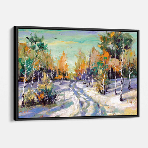 Multi Color Winter Road to Woods Wall Art Canvas 2598