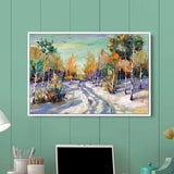 Multi Color Winter Road to Woods Wall Art Canvas 2598