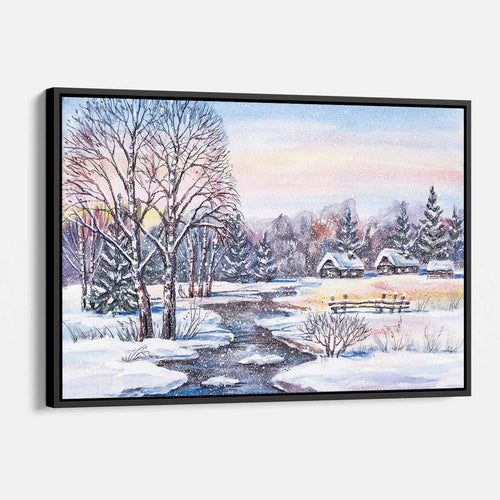 White Winter Village Wall Art Canvas 6944