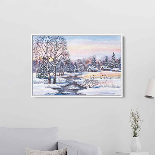 White Winter Village Wall Art Canvas 6944