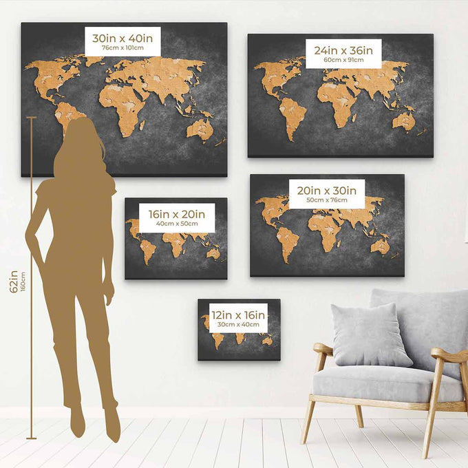 Black World Map Wall Art Canvas 6976