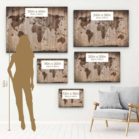 Brown World map Wall Art Canvas 2536