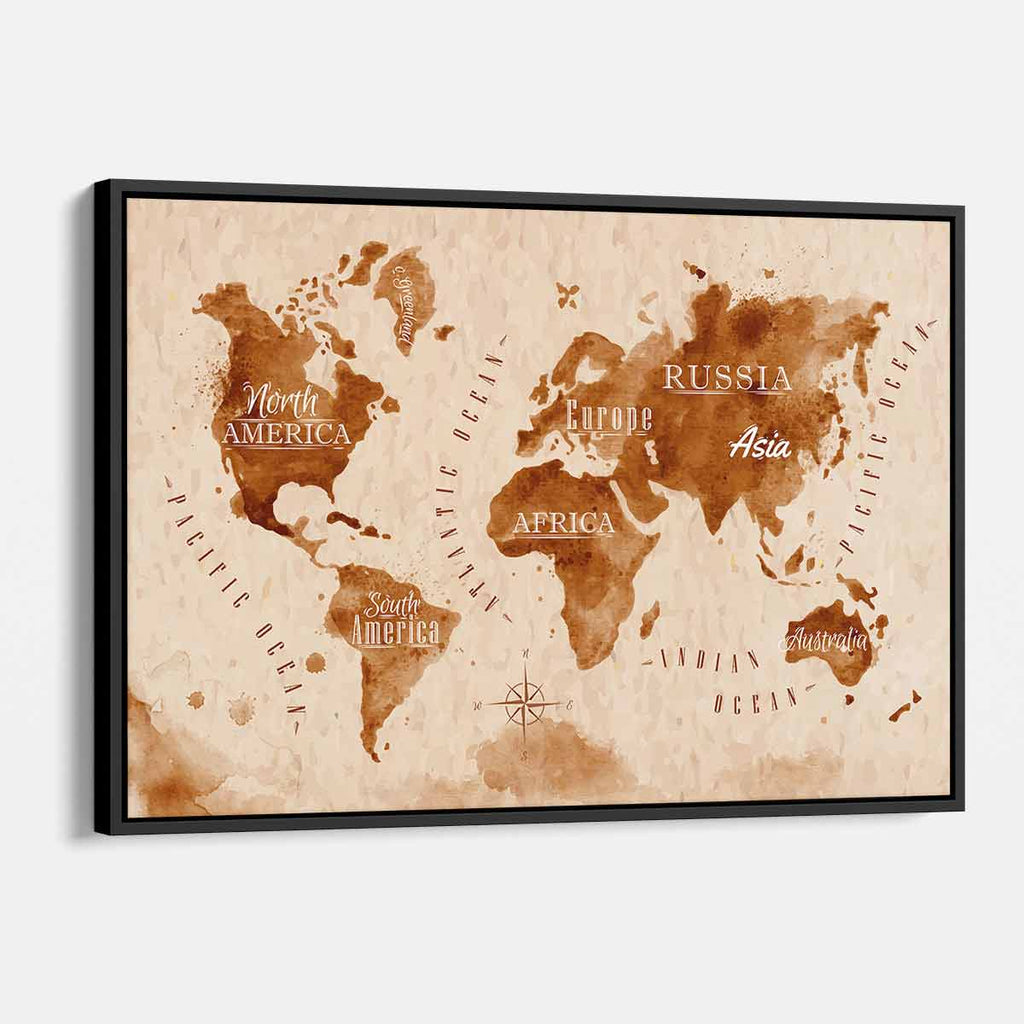 Brown World map Wall Art Canvas 6075 Walls By Me