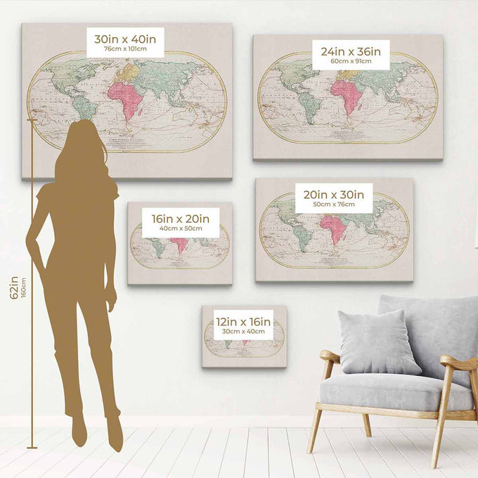 Multi Color World map Wall Art Canvas 1996
