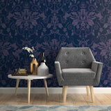 Blue Damask Basic Peel and Stick Removable Wallpaper