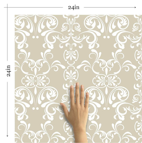 Beige and Damask Basic Peel and Stick Removable Wallpaper