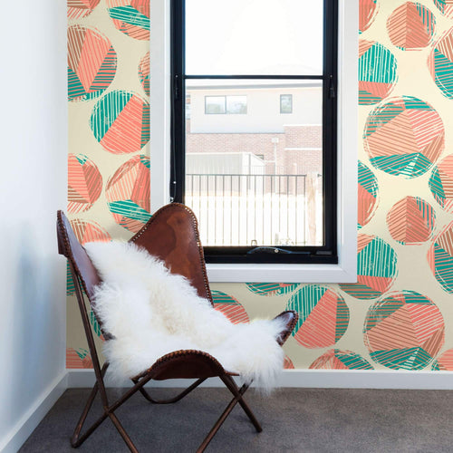 Beige and Green Geometric Teens Peel and Stick Removable Wallpaper