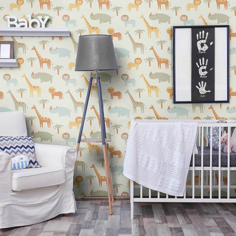 Beige and Brown Animals Baby Peel and Stick Removable Wallpaper