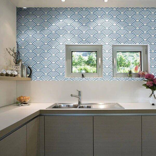 Blue Circles Geometric Peel and Stick Removable Wallpaper