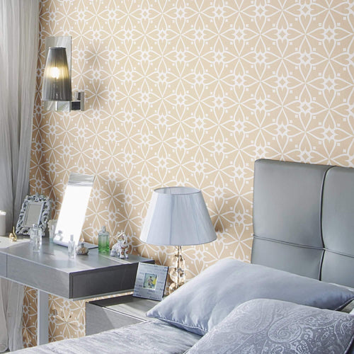 Beige and Gold Damask Basic Peel and Stick Removable Wallpaper