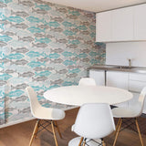 Blue Fish Nautical Peel and Stick Removable Wallpape