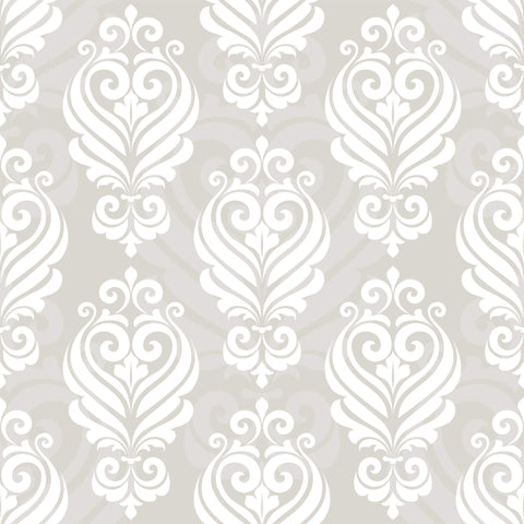 Beige Damask Basic Peel and Stick Removable Wallpaper