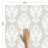 Beige Damask Basic Peel and Stick Removable Wallpaper