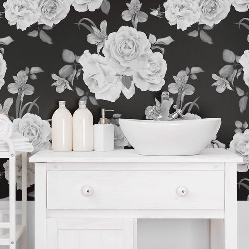 Black and White Floral Peel and Stick Removable Wallpaper