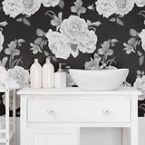 Black and White Floral Peel and Stick Removable Wallpaper