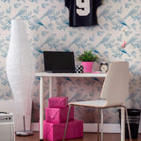 Silver and Blue Floral Animal Removable Wallpaper 3836| Walls By Me