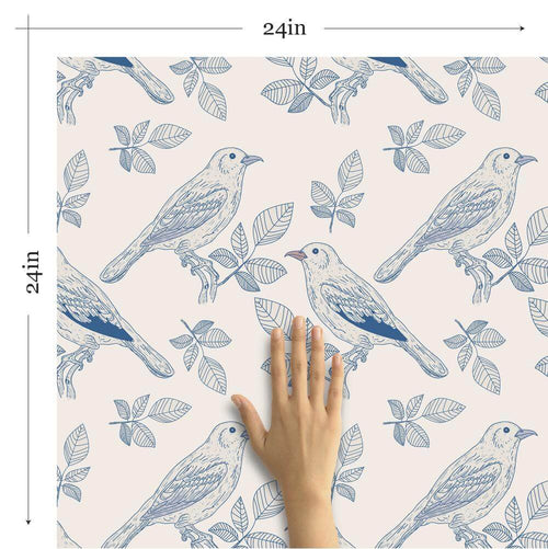 Silver and Blue Floral Animal Removable Wallpaper 3836| Walls By Me