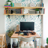 Navy Blue and Aqua Floral Animal Peel and Stick Removable Wallpaper