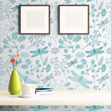 Navy Blue and Aqua Floral Animal Peel and Stick Removable Wallpaper