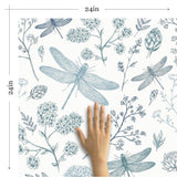 Navy Blue and Aqua Floral Animal Peel and Stick Removable Wallpaper