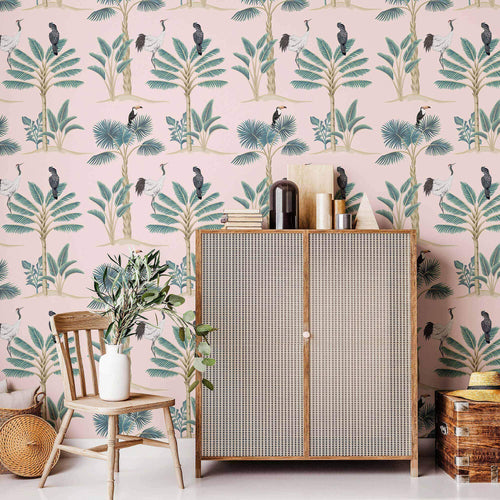 Pink Birds Peel and Stick Removable Wallpaper