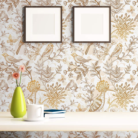 Tan Floral Animal Removable Wallpaper 2574| Walls By Me