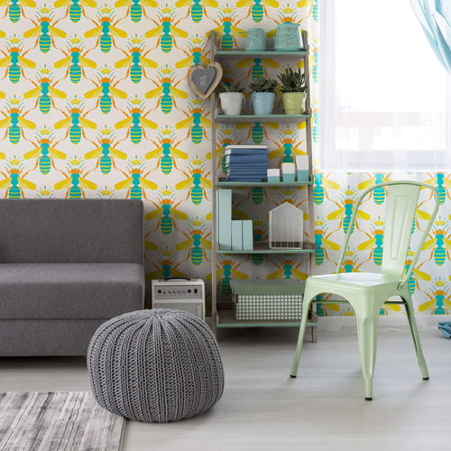 Yellow and White Geometric Animal Peel and Stick Removable Wallpaper