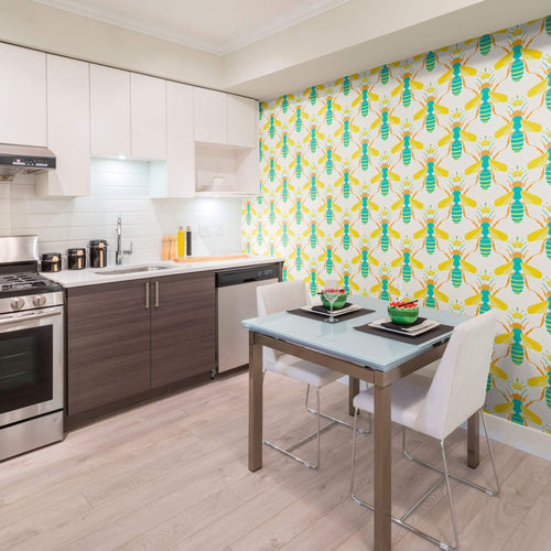 Yellow and White Geometric Animal Peel and Stick Removable Wallpaper