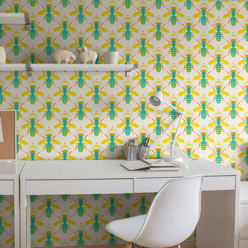 Yellow and White Geometric Animal Peel and Stick Removable Wallpaper