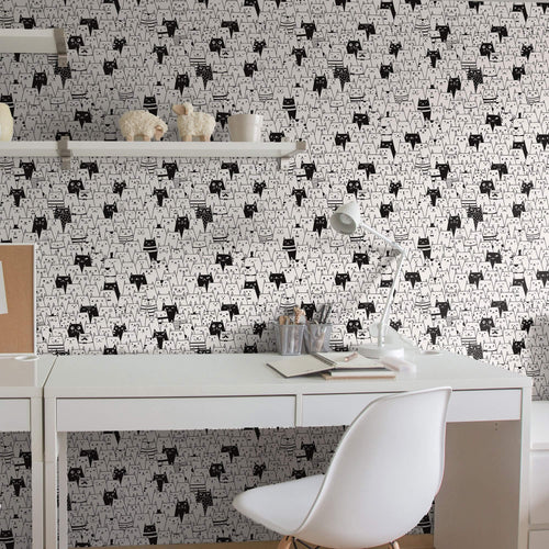 Black and White Geometric Animal Peel and Stick Removable Wallpaper