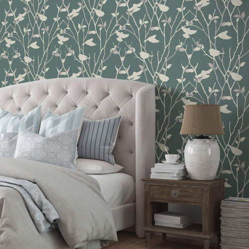Grey Bird Animal Peel and Stick Removable Wallpaper