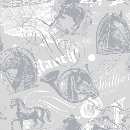 Silver Vintage Animal Peel and Stick Removable Wallpaper