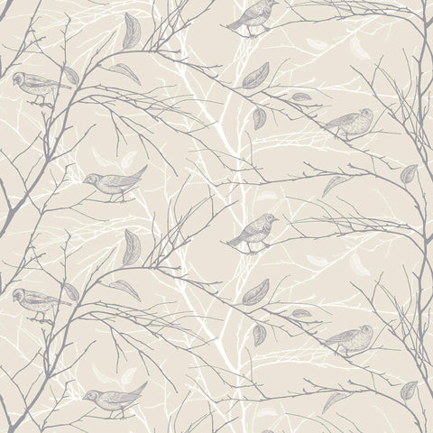 Graceful line drawings of birds and branches removable wallpaper