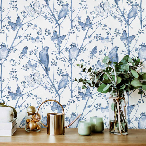Blue Birds Peel and Stick Removable Wallpaper 5096