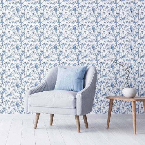 Blue Birds Peel and Stick Removable Wallpaper 5098