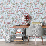 Blue Botanical Peel and Stick Removable Wallpaper