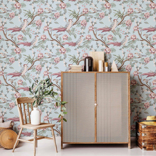 Blue Botanical Peel and Stick Removable Wallpaper