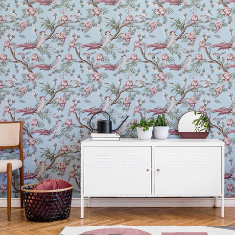 Blue Botanical Peel and Stick Removable Wallpaper