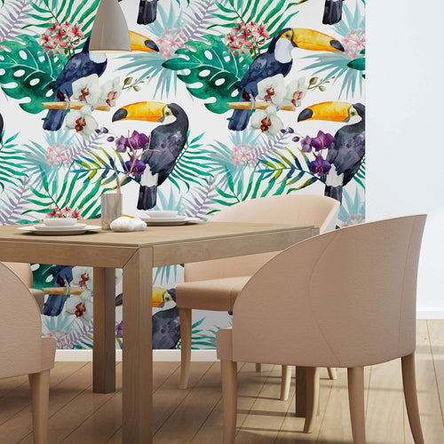 White and Purple Bird Animal Removable Wallpaper 2631| Walls By Me