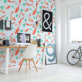 PInk and Orange Botanical Animal Removable Wallpaper 8771| Walls By Me