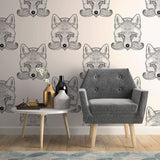 White and Black Fox Animal Peel and Stick Removable Wallpaper