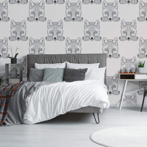 White and Black Fox Animal Peel and Stick Removable Wallpaper