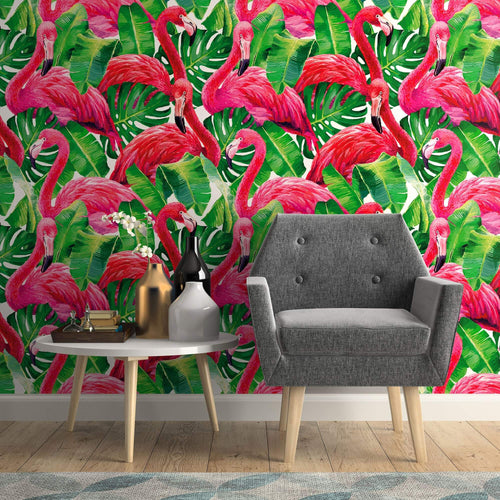 Green and Fuchsia Bird Animal Removable Wallpaper 3044| Walls By Me