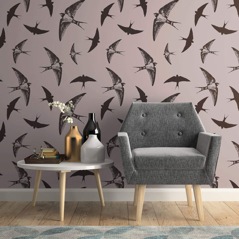 Grey and Black Bird Animal Removable Wallpaper 7648| Walls By Me