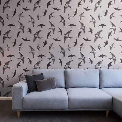Grey and Black Bird Animal Removable Wallpaper 7648| Walls By Me
