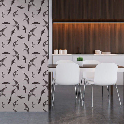 Grey and Black Bird Animal Removable Wallpaper 7648| Walls By Me